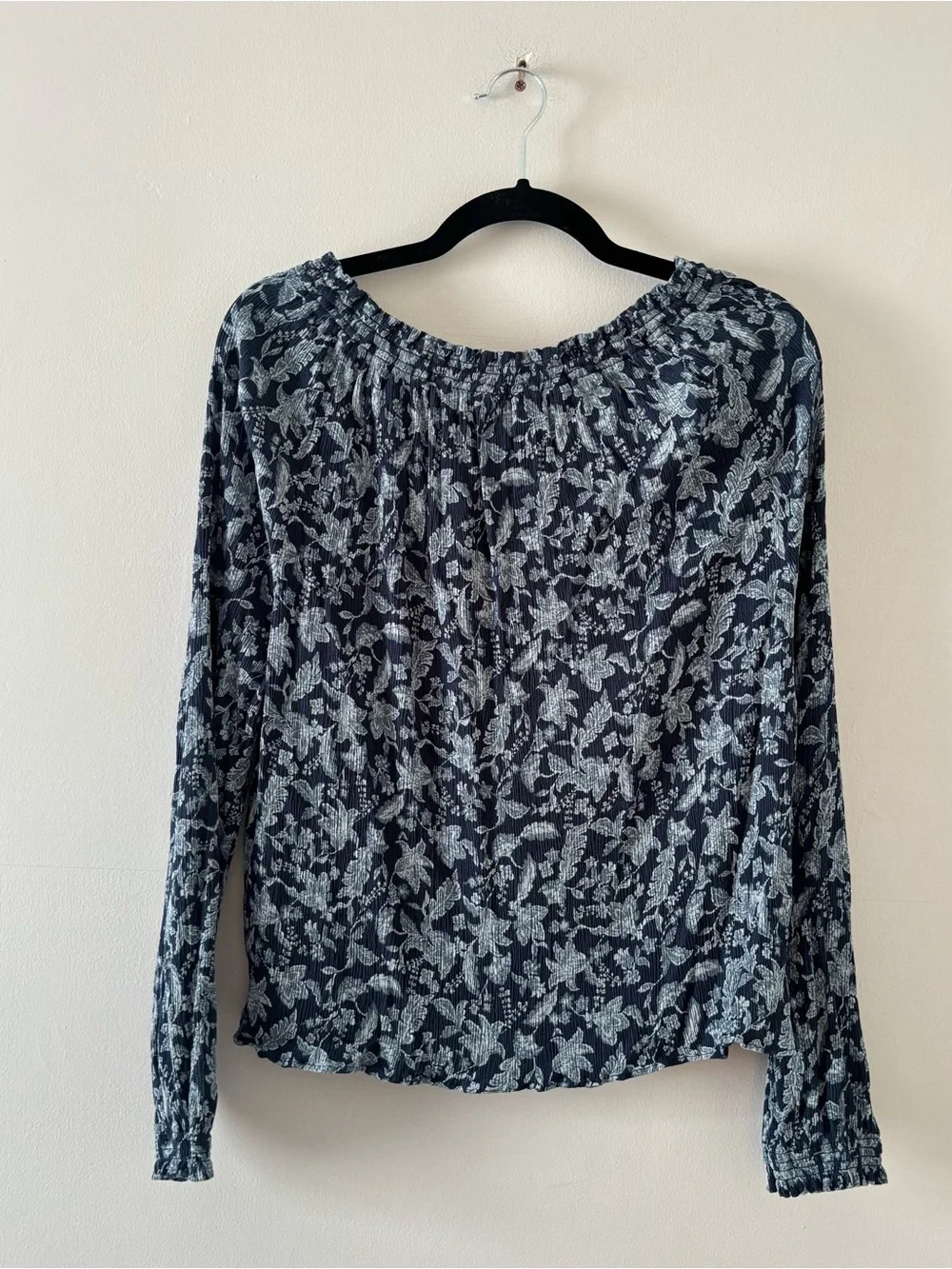 Faherty Emery Top Blue Floral Blouse Long Sleeve Peasant Ruffle Relaxed Fit - Picture 7 of 7
